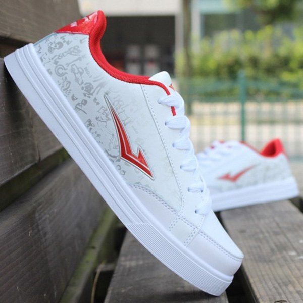 

Trendy Lace-Up and PU Leather Design Men's Athletic Shoes, Red with white