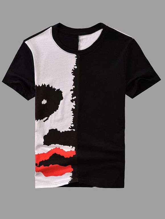 Round Neck Lip Impression T-Shirt Men 's  manches courtes - Noir 4XL