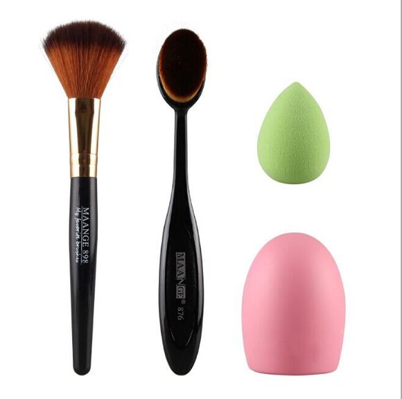 Cosmetic 4 Pieces / Set Blush Brush + Pinceau Poudre + Powder Puff + Brushegg - Noir 