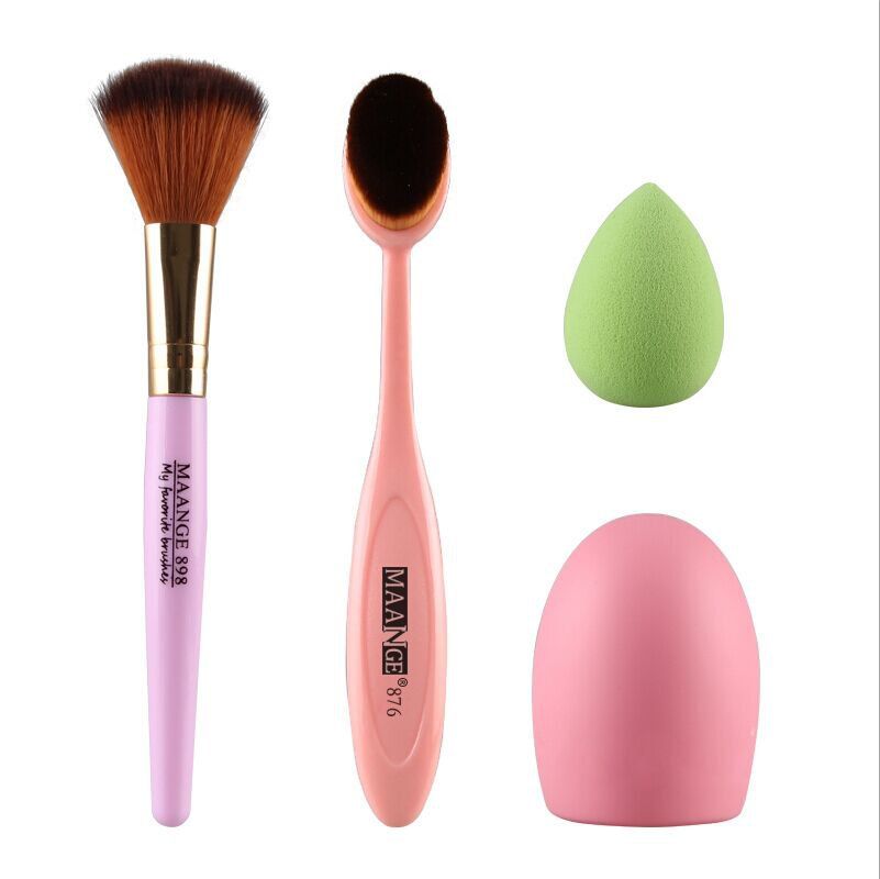 

Cosmetic 4 Pcs/Set Blush Brush + Powder Brush + Powder Puff + Brush Egg, Pink