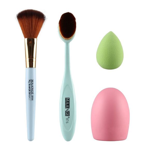 Cosmetic 4 Pieces / Set Blush Brush + Pinceau Poudre + Powder Puff + Brushegg - Vert 