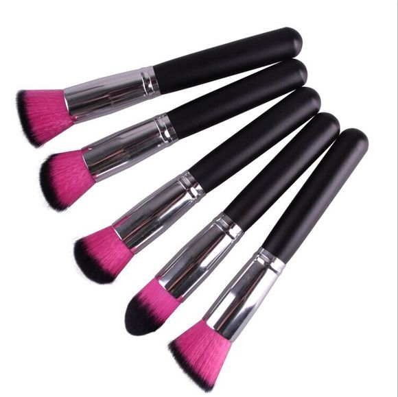 Cosmetic 5 Pieces Nylon Pinceau Poudre Different Forme Maquillage Facial Brush Set - Rose Rouge 
