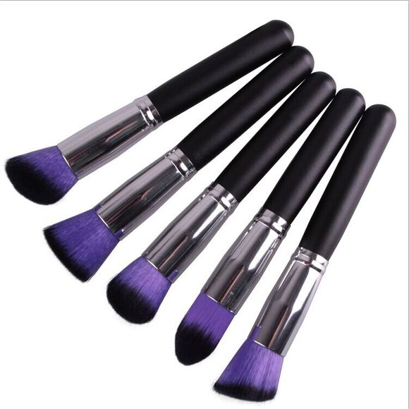 Cosmetic 5 Pieces Nylon Pinceau Poudre Different Forme Maquillage Facial Brush Set - Pourpre 