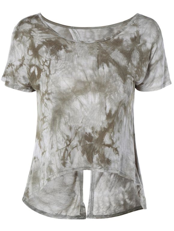 Stylish Women's Tie-Dyed Scoop Neck Short Sleeves Top - Olive Verte ONE SIZE(FIT SIZE XS TO M)