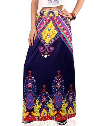 Ethnic Style High Waist Paisley Pattern Skirt For Women - Bleu profond M