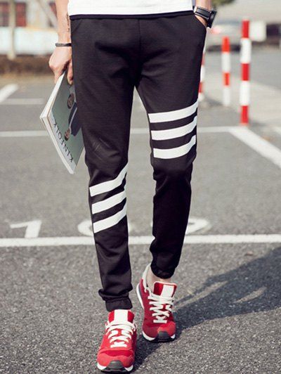 

Men's Elastic Waist Stripes Pattern Jogger Pants, Black