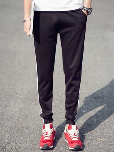 Men 's  taille élastique Stripes Embellissement Jogger Pantalon - Noir M