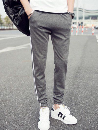 

Men's Elastic Waist Stripes Embellishment Jogger Pants, Deep gray