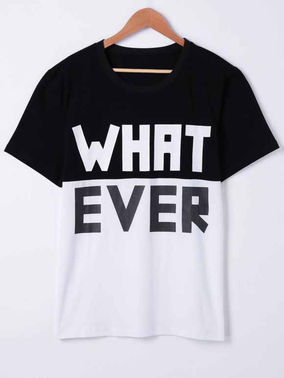 Mode col rond Color Block lâche caractères d'impression à manches courtes T-shirt pour les hommes - Blanc XL