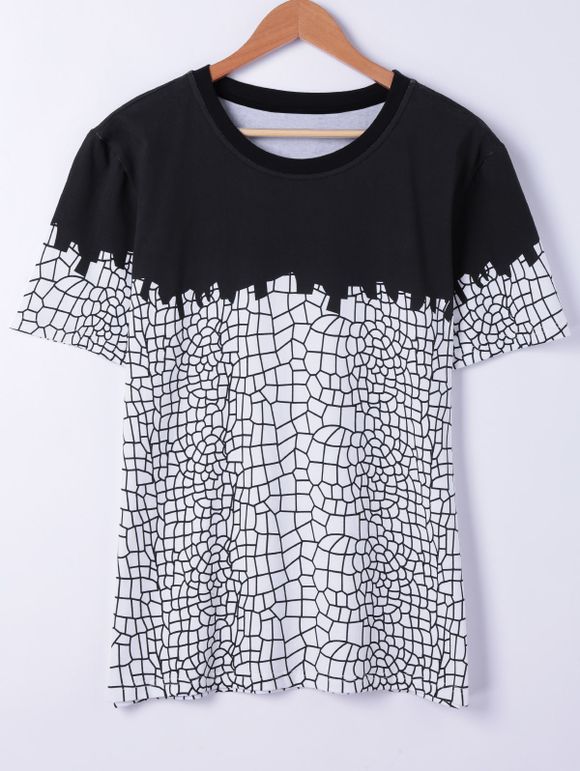 Élégant col rond Structure Net Impression à manches courtes T-shirt pour les hommes - Noir XL