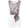Geometric Print Tie Front Sleeveless Blouse + White Shorts Twinset For Women - multicolore XL