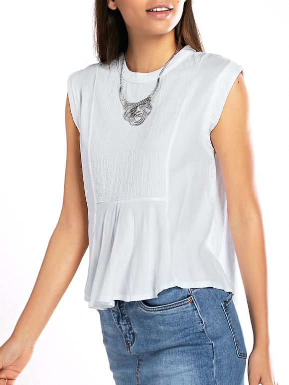Manches Crinkle Peplum Blouse - Blanc ONE SIZE(FIT SIZE XS TO M)