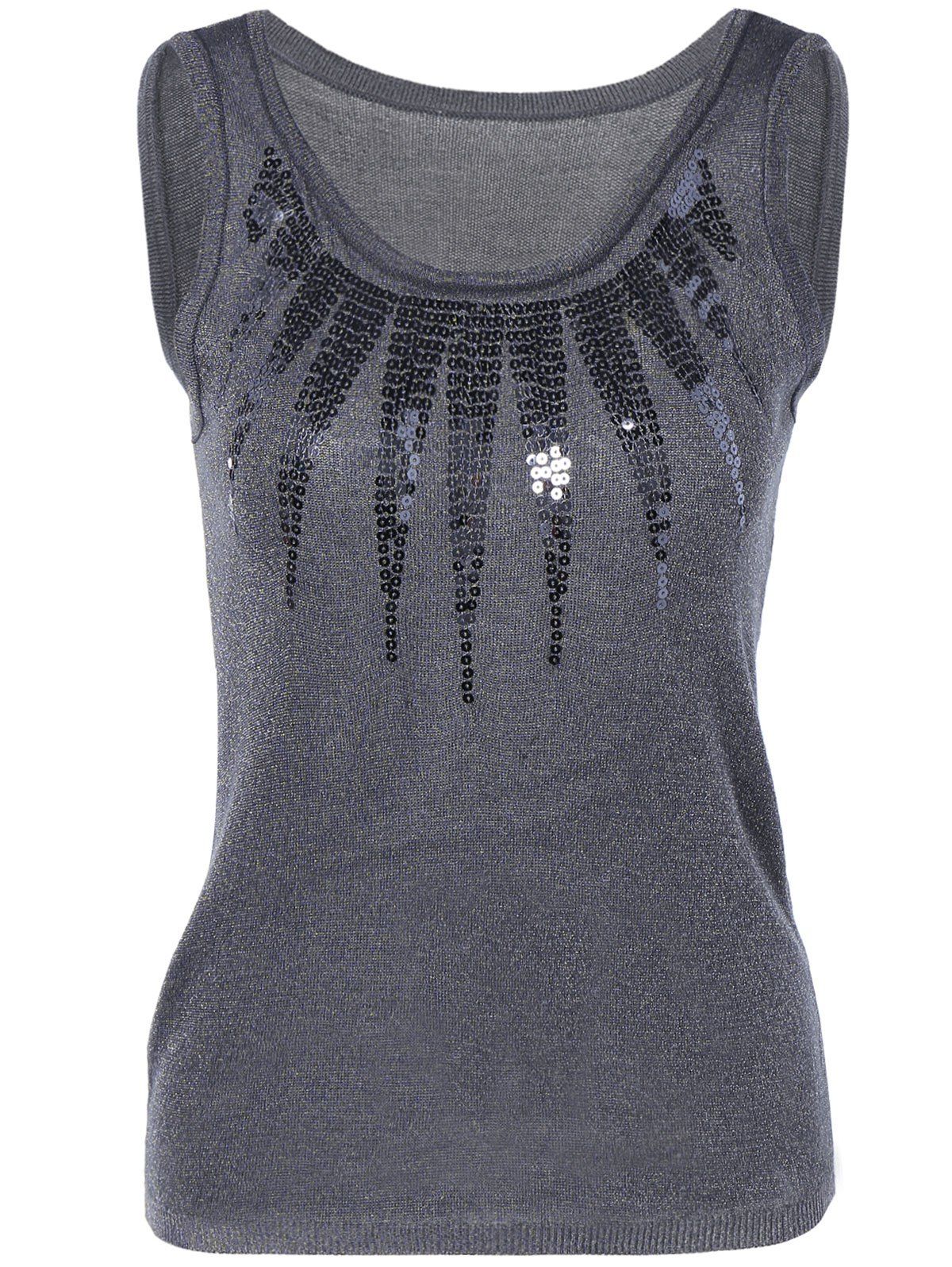 [41% OFF] 2021 Sequin Embellished Knitted Tank Top In DEEP GRAY | DressLily