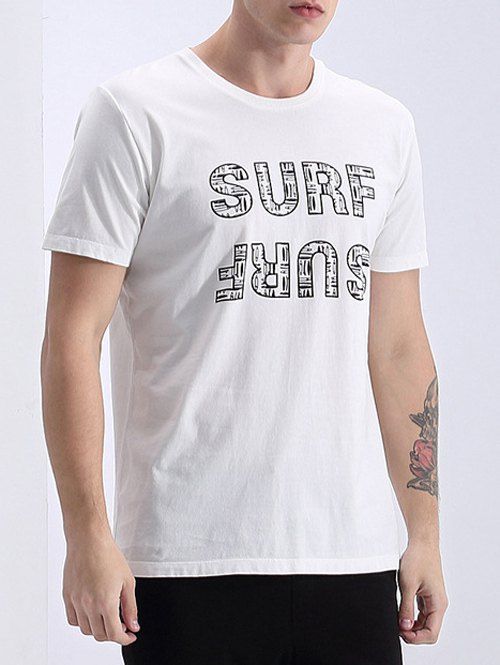 

Men's Round Neck Letter Print Short Sleeves T-Shirt, White