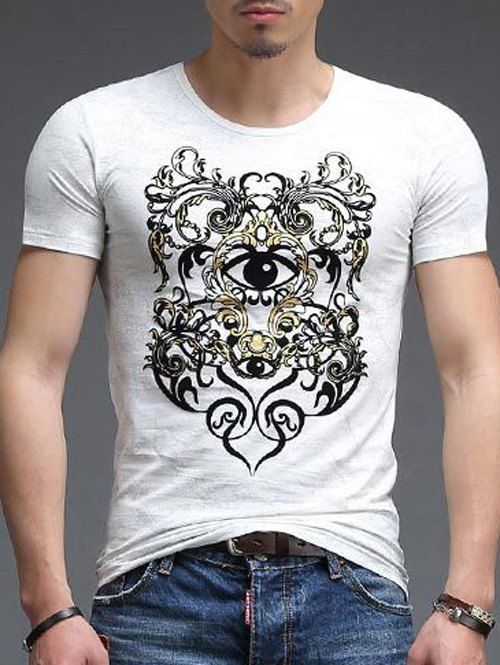 

Casual Round Neck Eye Printing Slimming Men's Short Sleeves T-Shirt, White