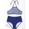 Striped Halter Neck taille haute femmes s 'Bikini Set - Bleu 2XL