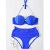 Poussez Séduisante Up perlée Halter Neck Bikini - Bleu profond 2XL