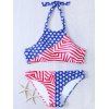 Halter Flag Neck Imprimer Bikini Set  's - Bleu et Rouge 2XL