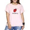 Casual Plus Size Strawberry Motif T-shirt brodé - Rose clair 2XL
