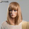 Siv Hair Perruque de Cheveux Humain Elégante Capless Mi-Longue Droite Pleine Frange Pour Femme - Brun d'Or avec Blonde 