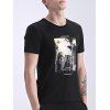 Men's Refreshing Round Neck Flower Print Short Sleeves T-Shirt - Noir XL