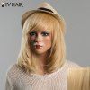 Siv Hair Perruque de Cheveux Humain Branchée Mi-Longue Droite Pleine Frange Pour Femme - Brun d'Or avec Blonde 