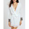 Plunging Neck Long Sleeve Chiffon Dress - Blanc XL