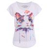 Cute Round Collar Short Sleeve Cat Pattern Women's T-Shirt - Blanc ONE SIZE(FIT SIZE XS TO M)