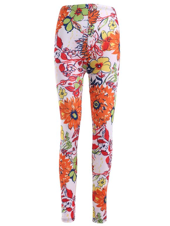Causal Elastic Waist Floral Printing Skinny Stretch Pants For Women - Saumon ONE SIZE(FIT SIZE XS TO M)
