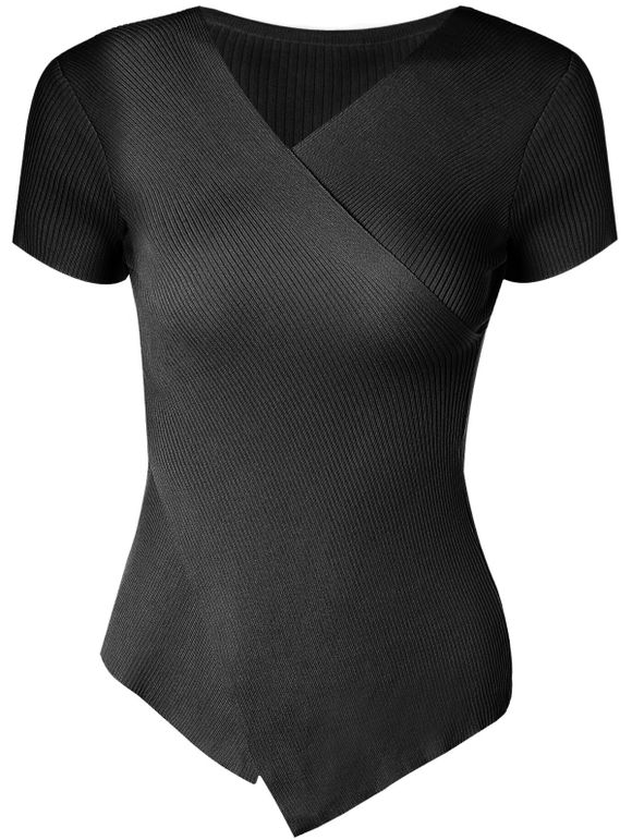 Femmes Élégant  's V-Neck Solid Color Asymétrique manches courtes Tricots - Noir ONE SIZE(FIT SIZE XS TO M)