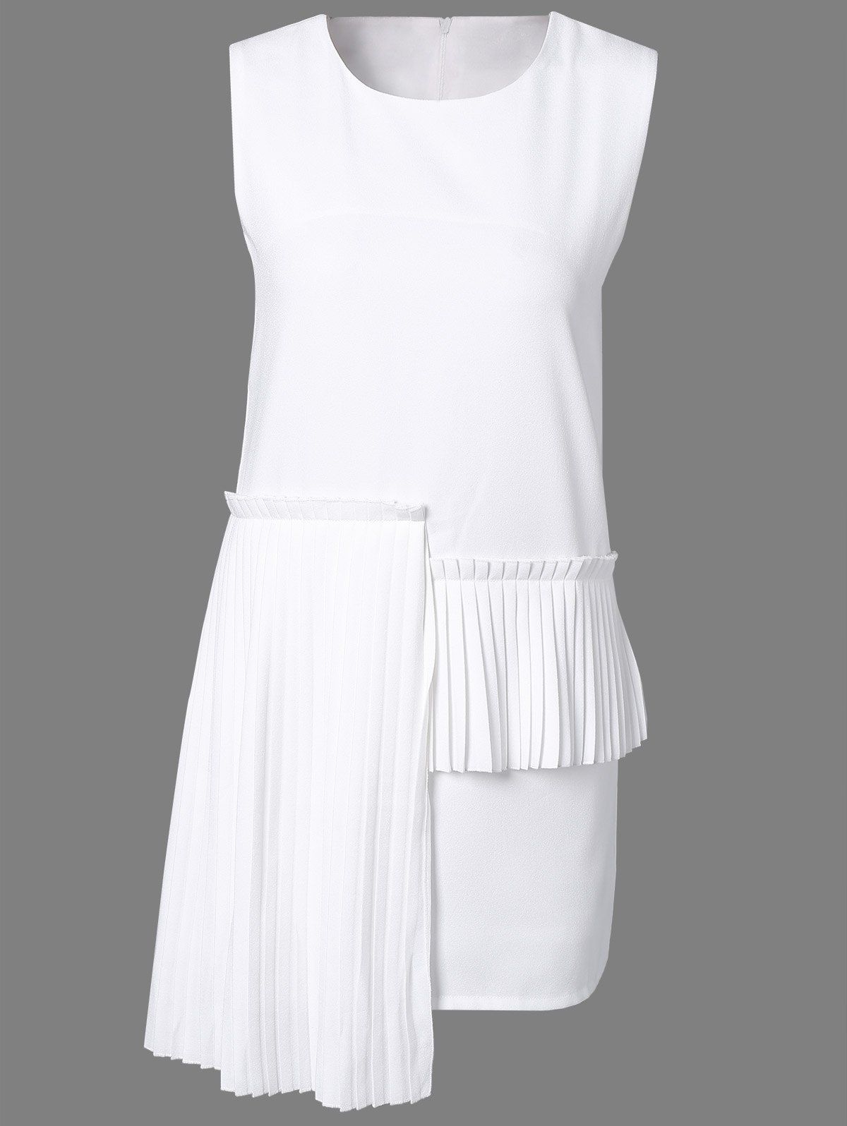

Fashionable Round Neck Fold Sleeveless Dress For Women, White