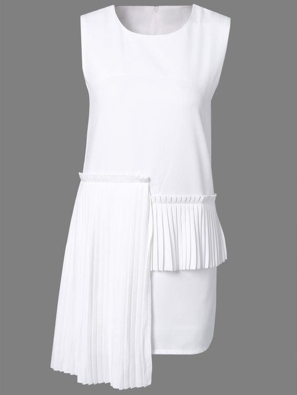 Col rond mode Fold robe sans manches pour les femmes - Blanc M