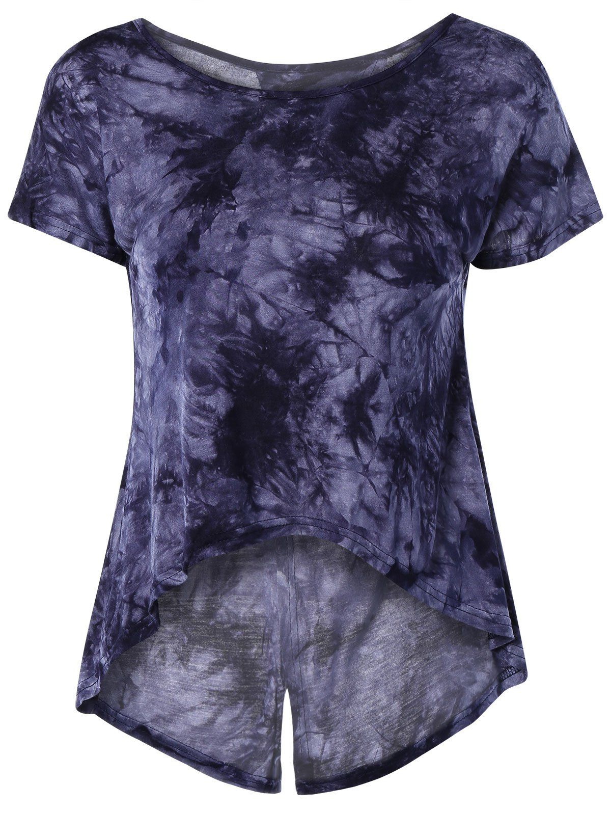 

Stylish Women's Tie-Dyed Scoop Neck Short Sleeves Top, Purplish blue