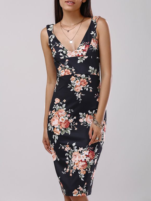 Mode V-Neck Impression Slim Dress For Woman - multicolore XL