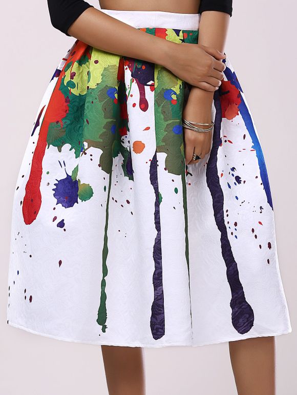 Fashionable Doodle Printing High-Waisted Skirt For Woman - Blanc XL