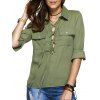 Simple Design Women's Lace Up Long Sleeves Blouse - OLIVE GREEN S
