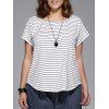 Plus Size Lace Patchwork Striped T-Shirt - Rayure 3XL