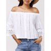 Fashionable Off-The-Shoulder Panel Cut-Out Lace Nine-Minute Sleeves Blouse For Women - CRYSTAL CREAM S
