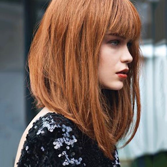 Mode Moyen Plein Bang Cheveux capless perruque pour les femmes - Brun Auburn 