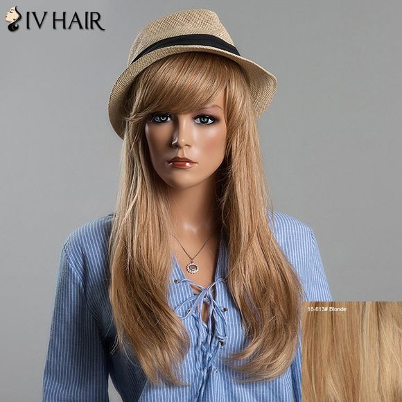 Siv Perruque de Cheveux Humain Charmante Capless Naturelle Longue Droite Frange Latérale Pour Femme - Blonde 