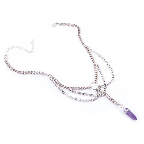 2018 Punk Style Silver Plated Multilayered Link Chain Faux Amethyst ...