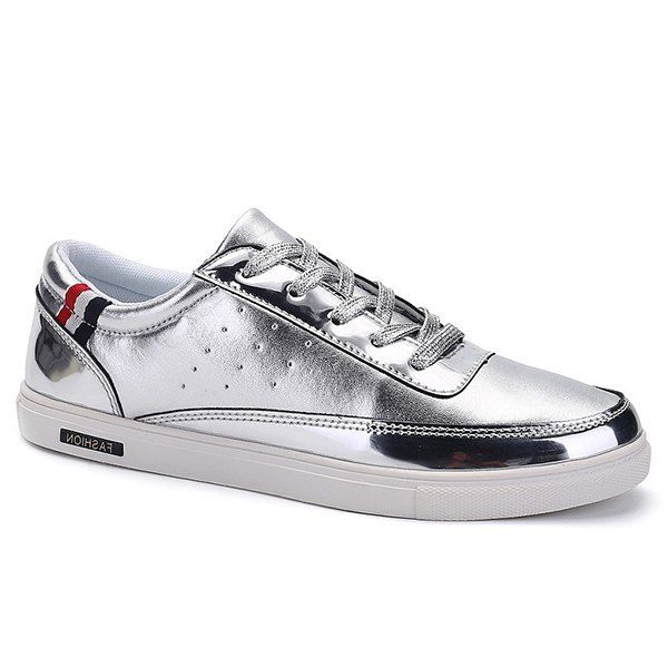 

Stylish Metallic Color and Lace-Up Design Men's Casual Shoes, Silver