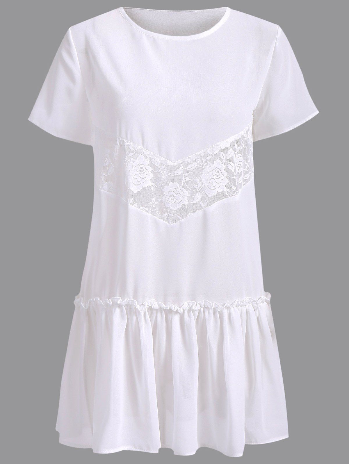 [17% OFF] 2021 Sweet Lace And Chiffon Spliced Flounced White Mini Dress ...