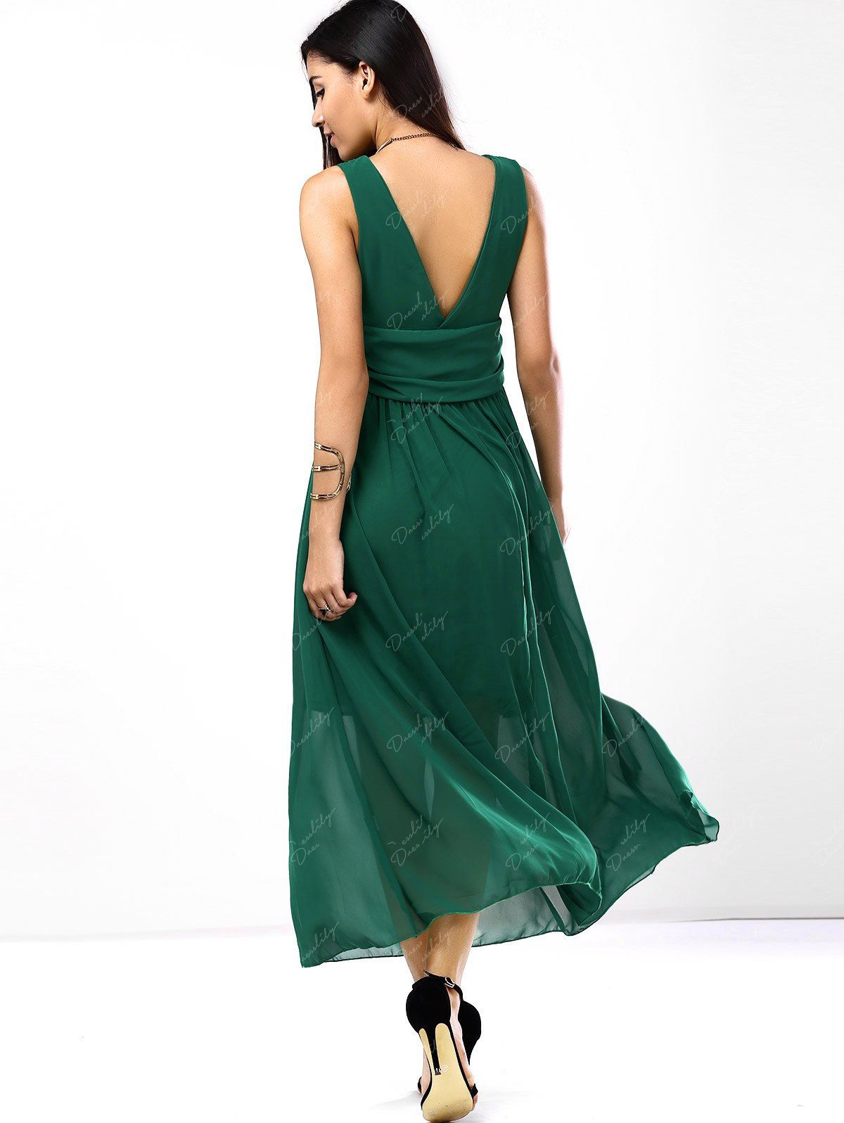 Chic Ruched Empire Waist Women's Chiffon Dress, GREEN, S in Maxi Dresses | DressLily.com