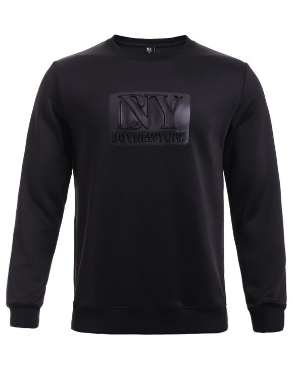 Noir manches col rond Lettres Knurling Aménagée longues en coton Sweatshirt - Noir XL