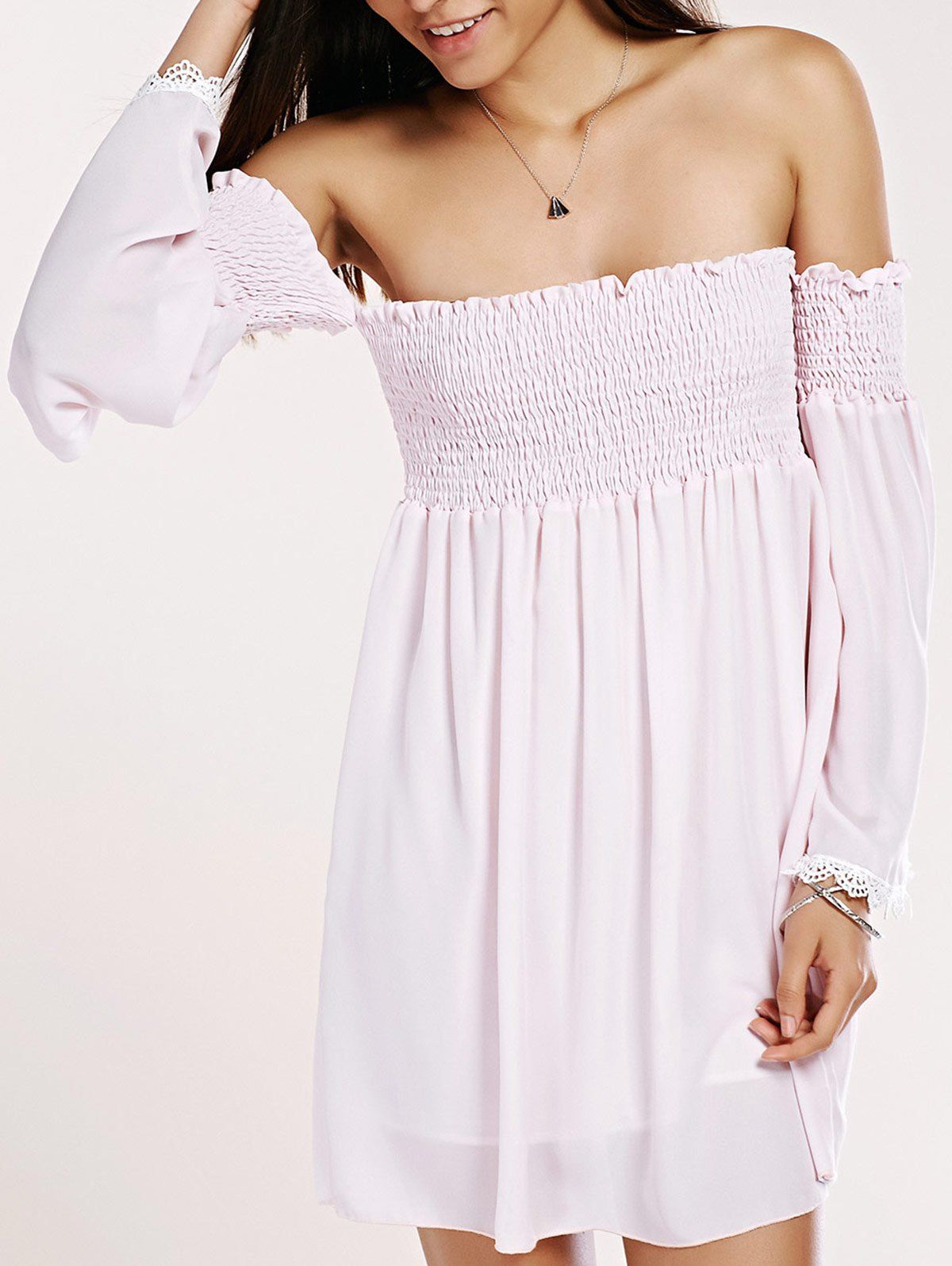 

Sweet Off-The-Shoulder Ruffled Chiffon Dress, Pink