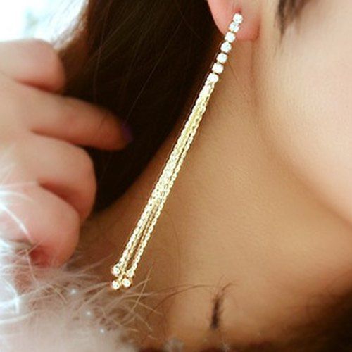 цены Pair of Rhinestone Long Chain Tassel Earrings
