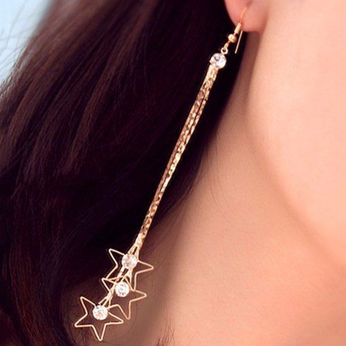 Paire de Élégant strass longues franges Pentagram boucles d'oreilles pour les femmes - d'or 
