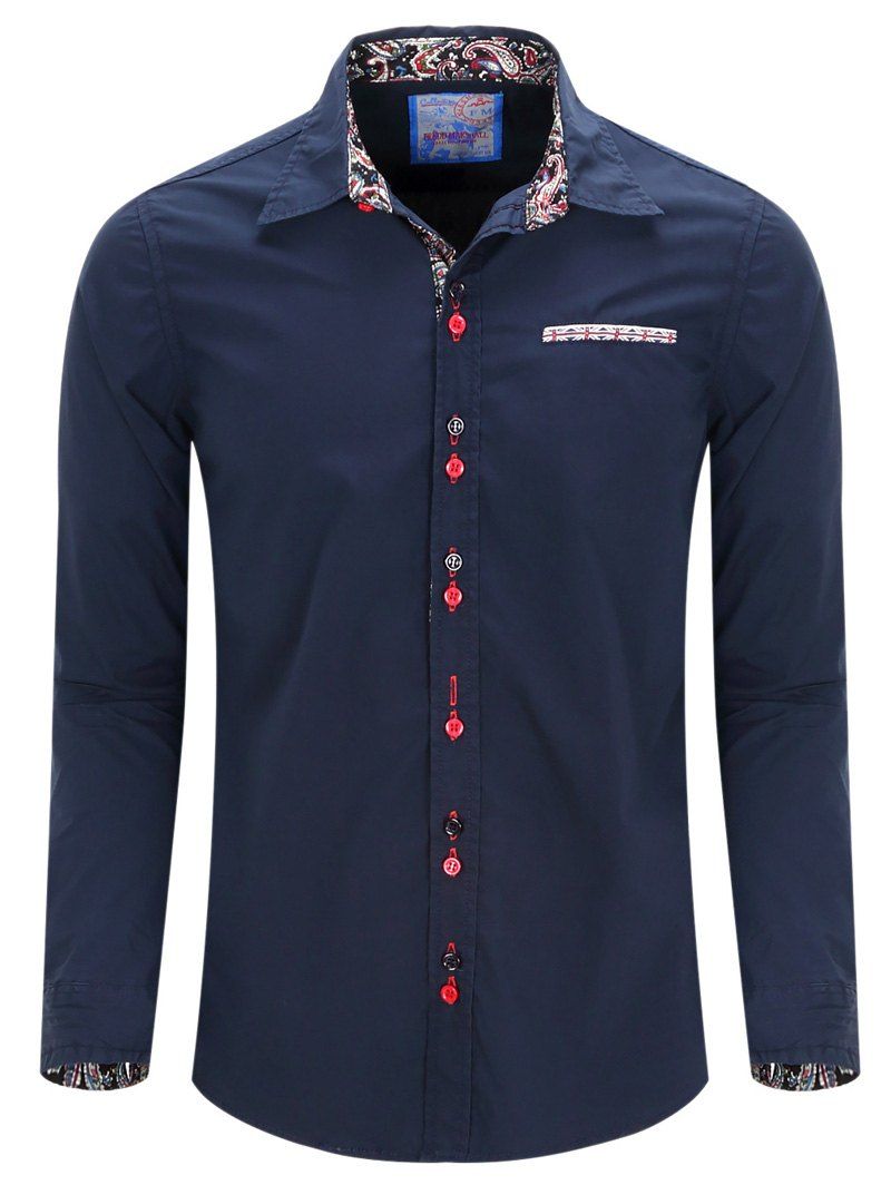 

Men's Turn-Down Collar Double Button Design Long Sleeve Shirt, Purplish blue