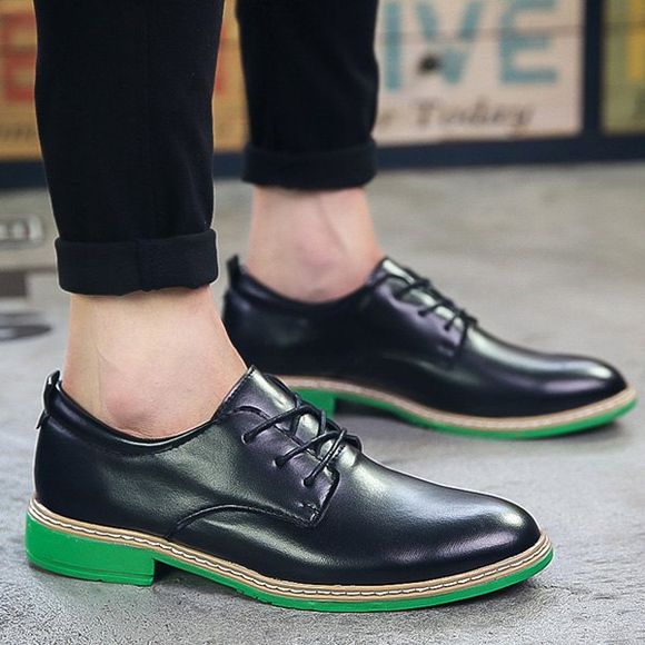 Trendy Tie Up and PU Leather Design Men's Formal Shoes - Noir et Vert 42